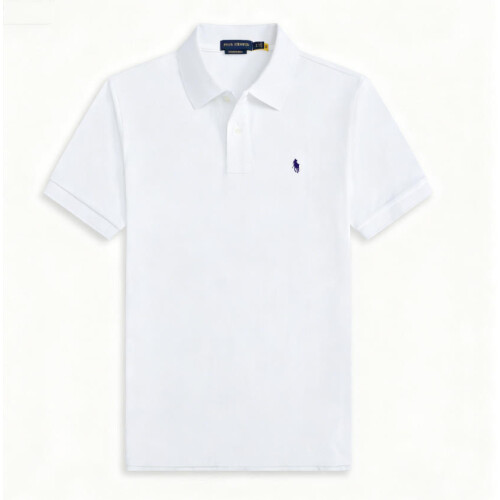 (White, L) Mens Cotton Polo T-shirt Short Sleeve Tops