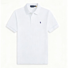 (White, M) Mens Cotton Polo T-shirt Short Sleeve Tops