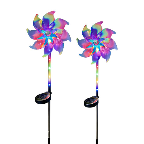 Multicolored LED Solar Windmill Shape Light Outdoor-2