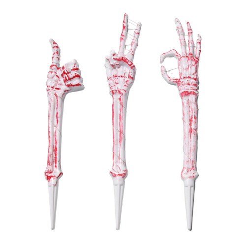 Lighted Up Plastic Skeleton Hand Ground Stakes For Garden Yard