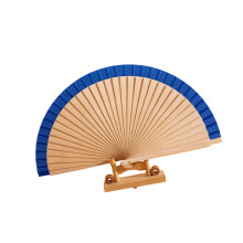 Handheld eenvoudige houten handventilator Decoratieve-Blauw