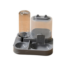 Cats Dog Feeding Station Leak Proof Water Fountains System-Gray