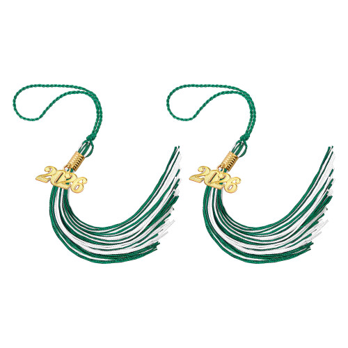 2026 Year Emblems Graduation Tassels For Cap-Green White 2PCS
