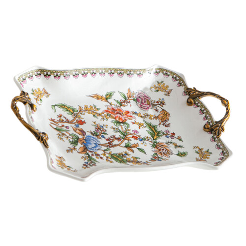 Elegant Retro Ceramic Fruit Bowl With Alloy Handle-mandi3