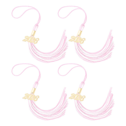 Polyester Graduation Cap Tassels 2026 Year Mark-Pink White 4PCS