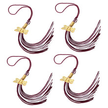 2026 Year Charm Graduation Cap Tassels-White Maroon 4PCS