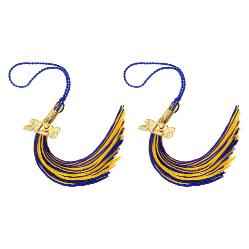 2026 Commemorative Cap Tassels Soft Polyester-Golden Blue 2PCS