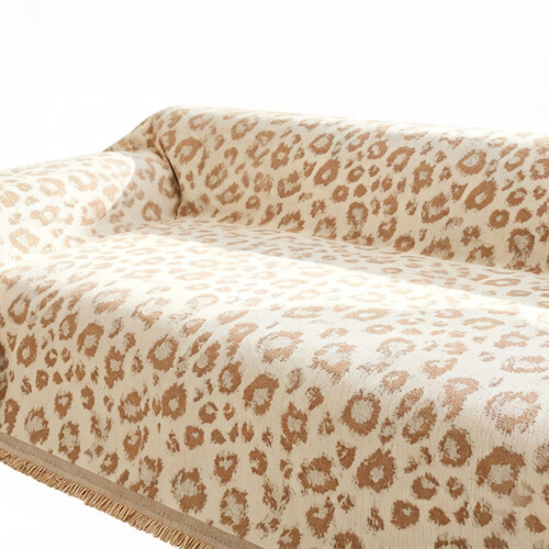Fashionable Leopard Pattern Sofa Cover Full-Light coffee 130