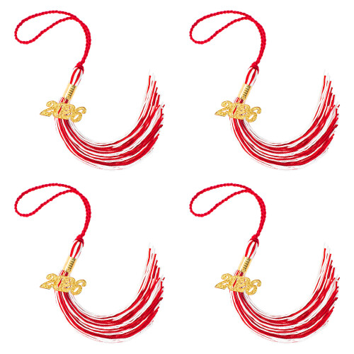 Polyester-Abschlusskappe mit Quasten,-Rot Weiß 4PCS