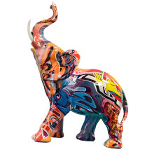 Graffiti Elephant Statue Figurine Colorful Animal Art-KY098