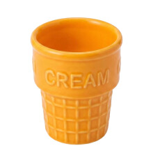 Ceramic Treat Cup Ice Cream Cone Shape Bowl Dessert-Orange