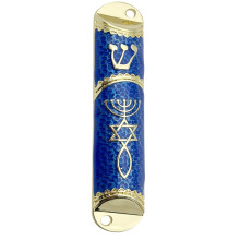 Messianic Seal Mezuzah Case for House Warming-golden blue