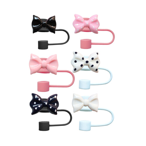 6pcs Elegant Bowknot Straw Toppers Dustproof Lid Straw Caps
