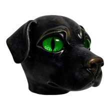 Black Dog Stone Sculpture Resin Dog Head Figurines-green eyes