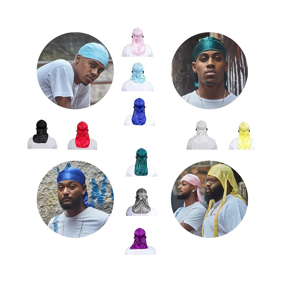 10Pcs Durag Pack, Durags For Men Silky, Silk Durag For Men Women Waves, Satin Du Rag With Long Tail And Wide Straps 6032556320909