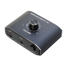 2 Way 3.5mm Stereo Audio Switcher Bi-Directional Audio Splitter Box 2x1/1x2 Switcher with Volume Control Knob