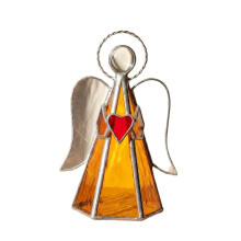 Künstlerische Acryl-Engelfigur, bunter Teelichthalter,-Gelb