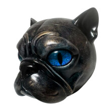 Resins Pugs Head Sculpture Black Color Decorative-blue eyes