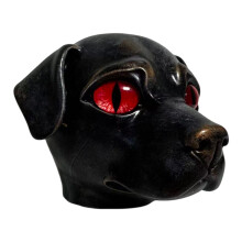 Schwarzer Hund, Steinskulptur, Kunstharz, Hundefigur-rote Augen