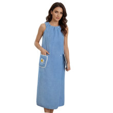 Zacht koraal fleece badlaken met elastiek voor dames-Blauw