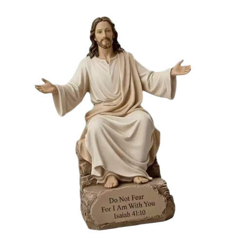 Sculpture de jésus à bras ouvert en résine avec versets