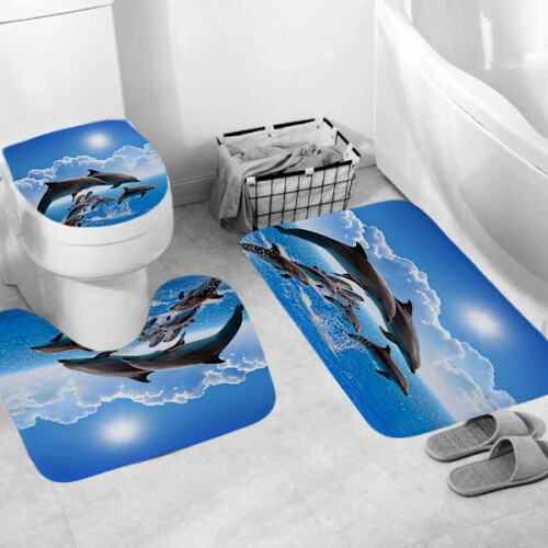 Σετ κουρτινών μπάνιου Dolphin Blue με αντιολισθητικό χαλάκι μπάνιου 2