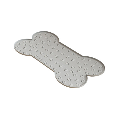 Bone Shape Pet Meal Mat Soft Quick Drying Food Bowl-Light Grey