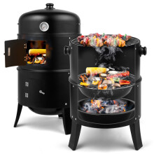 3 in 1 Temperature Display BBQ Grill Charcoal Smoker Barbecue Garden Outdoor UK