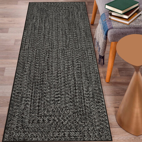 Braided Print Runner Rug 2' x 6' Dark Grey 1