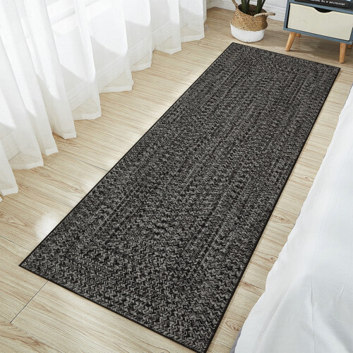 Braided Print Runner Rug 2' x 6' Dark Grey 2