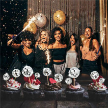 48 Pezzi Topper Cupcake con Palla da Discoteca Topper Torta di Buon Compleanno Plettri per Torta con Palla da Discoteca Decorazioni per Torte A Tema