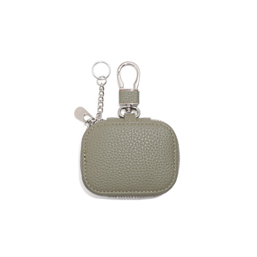 Mini PU Earphone Case Keychain Wallet Storage Bag-Apply green