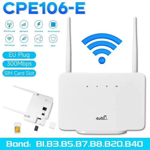 4G LTE CPE Router Modem 300Mbps Ασύρματη Εξωτερική Κεραία Hotspot με Υποδοχή Κάρτας Sim για Home 1