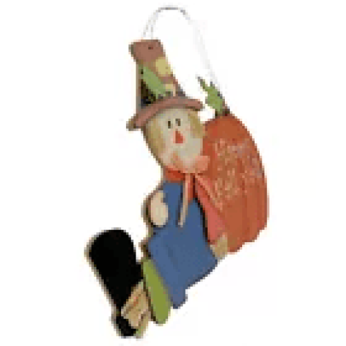 Fröhlichen Herbst euch allen! Hängendes Holzschild mit Vogelscheuche & 1