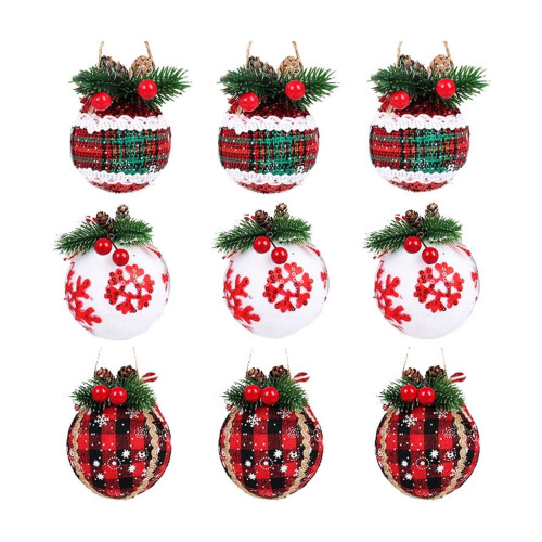 Red Plaid Cloth Bag 8cm Foam Tree Hanging Decoration 1