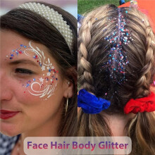 Patriottische Amerikaanse Vlag Gezichts- en Haarglitter voor Onafhankelijkheidsdag, Memorial Day, Veteranendag en 4 Juli Outfits en Accessoires