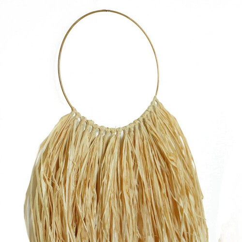 Handgewebter Wandbehang aus Raffia, Gold 2