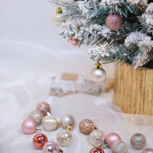 33pcs Light Gold & Pink Christmas Balls, 3cm Plastic 1