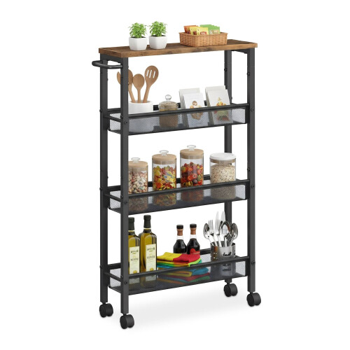 4-Level Kitchen Trolley, Metal & MDF, Mobile Storage