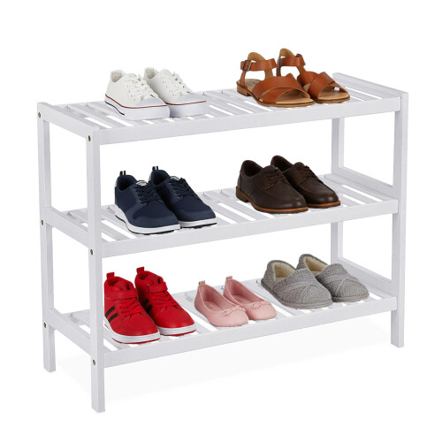 Bamboo Shoe Rack, 3-Tier, Space-Saving Design