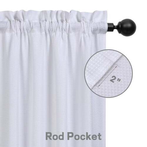 Kitchen Cafe Curtains Waffle Texture Light Filtering White 2