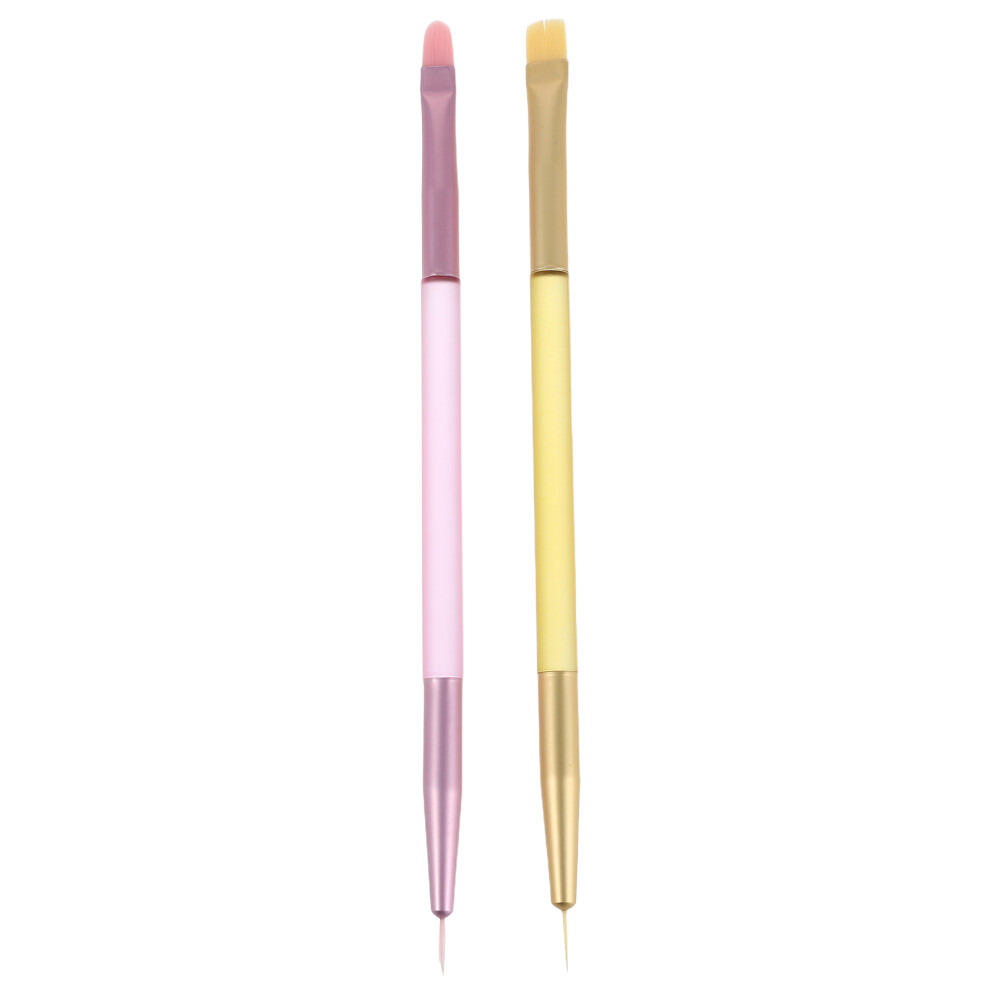 Ohphcall 4Pcs Colored Handle Nail Brushes Dual Ended For Builder Gel Manicure