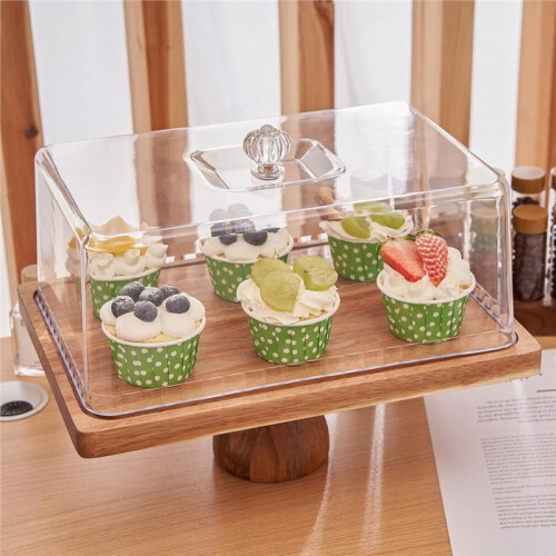Cake Stand with Lid, 13″ Rectangular Multi-Functional Cake Holder, 2-in-1 Dessert Table Display Set, Charcuterie Board 1