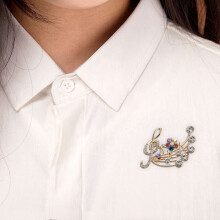 Music Brooch Elegant Style with Rhinestones Treble Clef Pin Brooches with 6 Pieces Sweater Shawl Clips Set