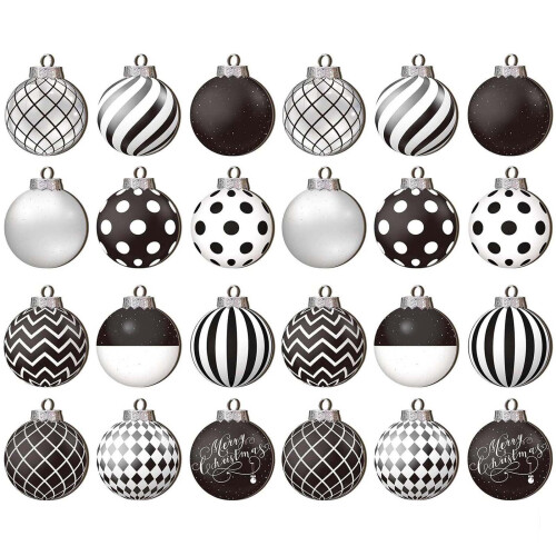 Black & White Shatterproof Boho Christmas Ornaments 24 pcs 1