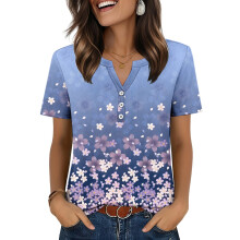 Womens Tops V Neck Short Sleeve Shirts Casual Blouse-Blue L
