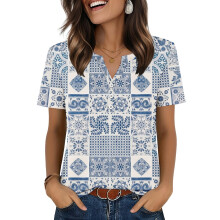 Womens Tops V Neck Short Sleeve Shirts Casual-Royal Blue M