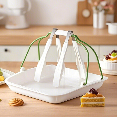 Heat Resistant Tongs And Storage Plate Rectangular-5 food clips 2