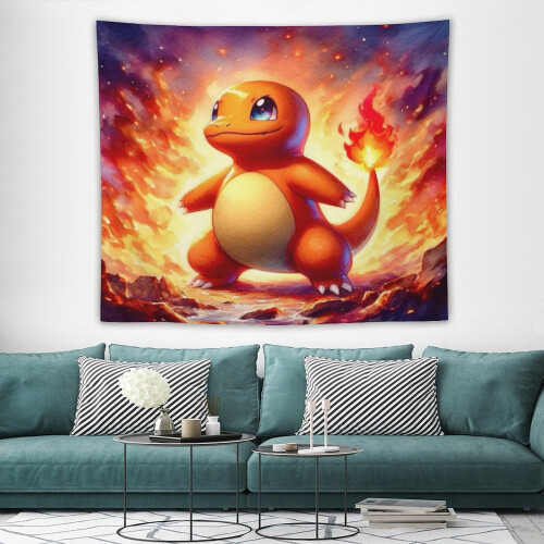 Charmander Wandteppich – Polyester, 2 Clips & 3 2