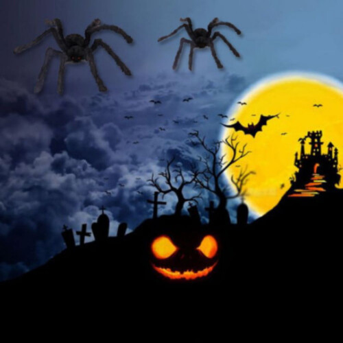 Halloween spider decoration black hairy with red eyes 1